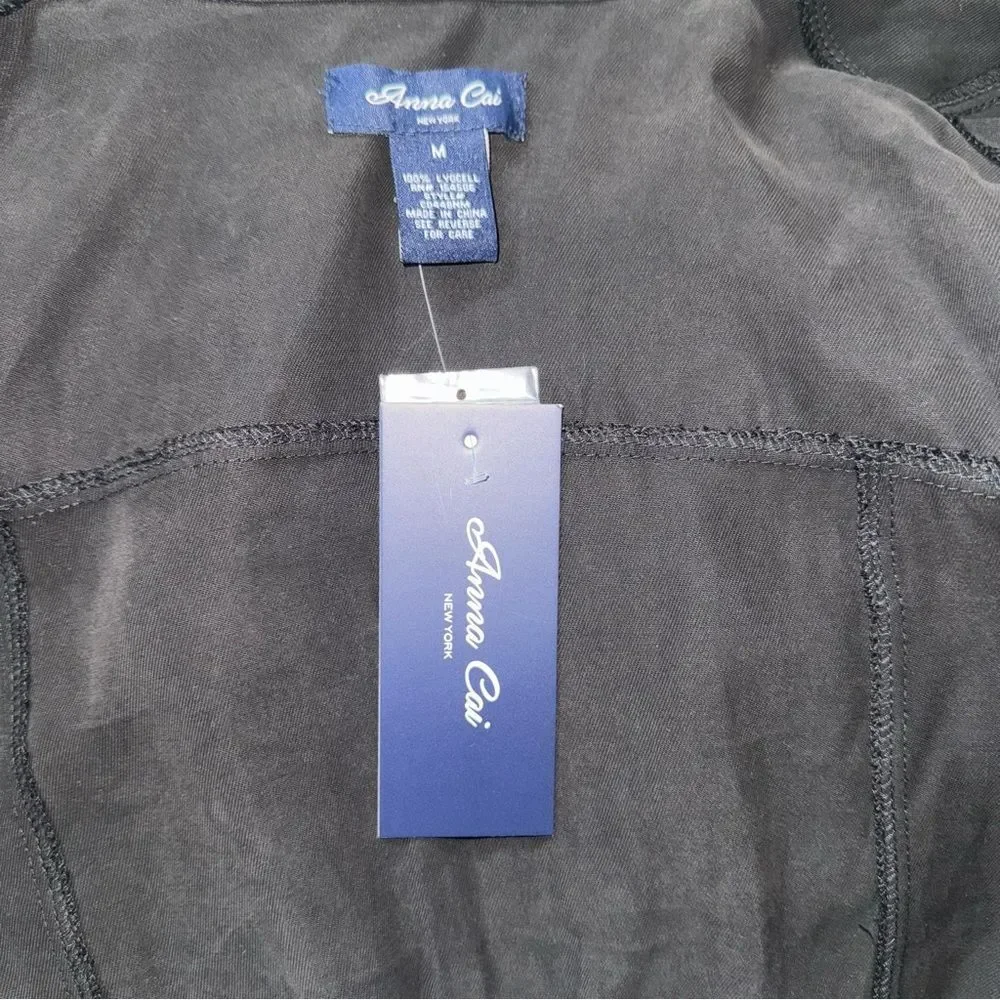 New With Tags Black Anna Cai New York Ruffle Open Front Jacket Size Medium_4